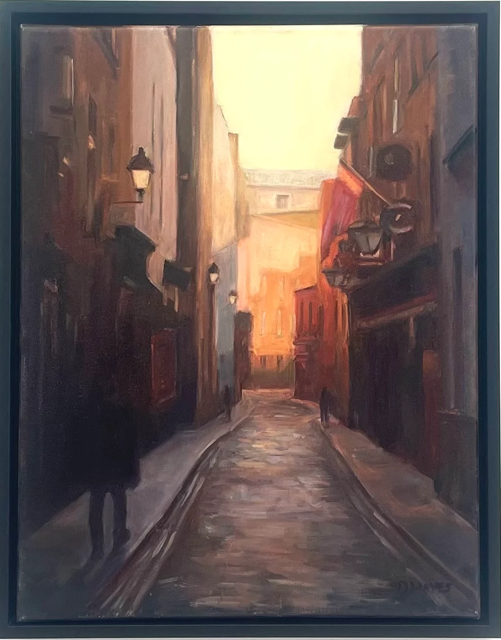 Oil painting of a lane in Temple Bar, Dublin