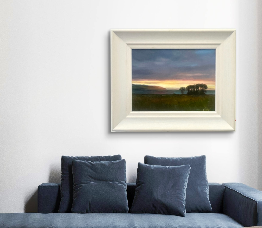 Sunset landscape oil painting logh gill, Castlegregory, Co. Kerry, on the Dingle Peninsula along the Wild Atlantic Way, by Deirdre Hayes.