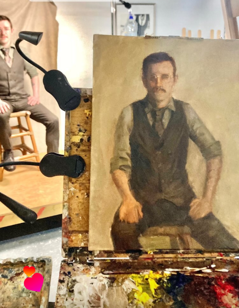 Alla prima portrait painting from life during a portrait session at the United Arts Club in Dublin — oil study by Deirdre Hayes