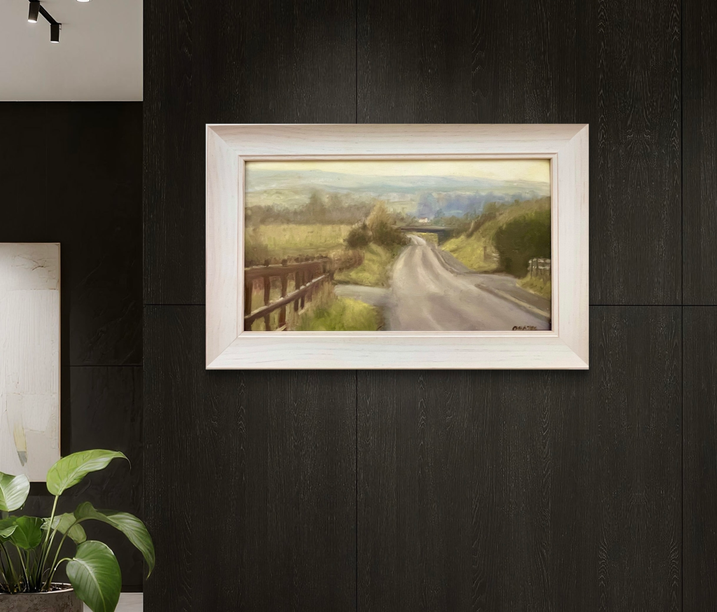 Original oil painting of a rural road and rolling hills in County Kilkenny by Irish artist Deirdre Hayes