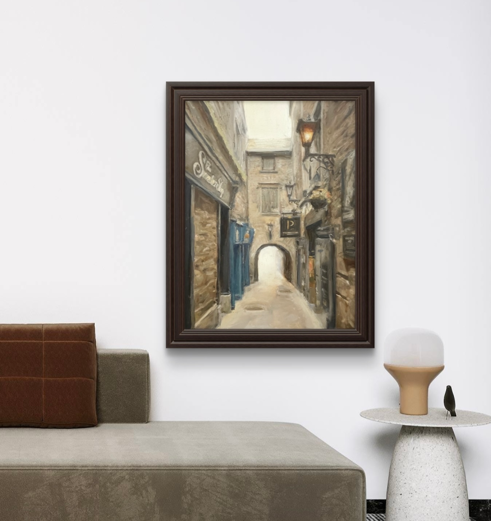 Original oil painting of Butterslip Lane, Kilkenny City, by Irish artist Deirdre Hayes