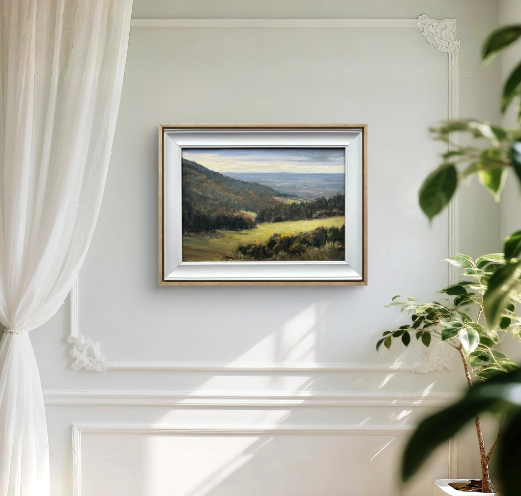 Finished plein air painting of the Dublin Mountains from Ticknock
