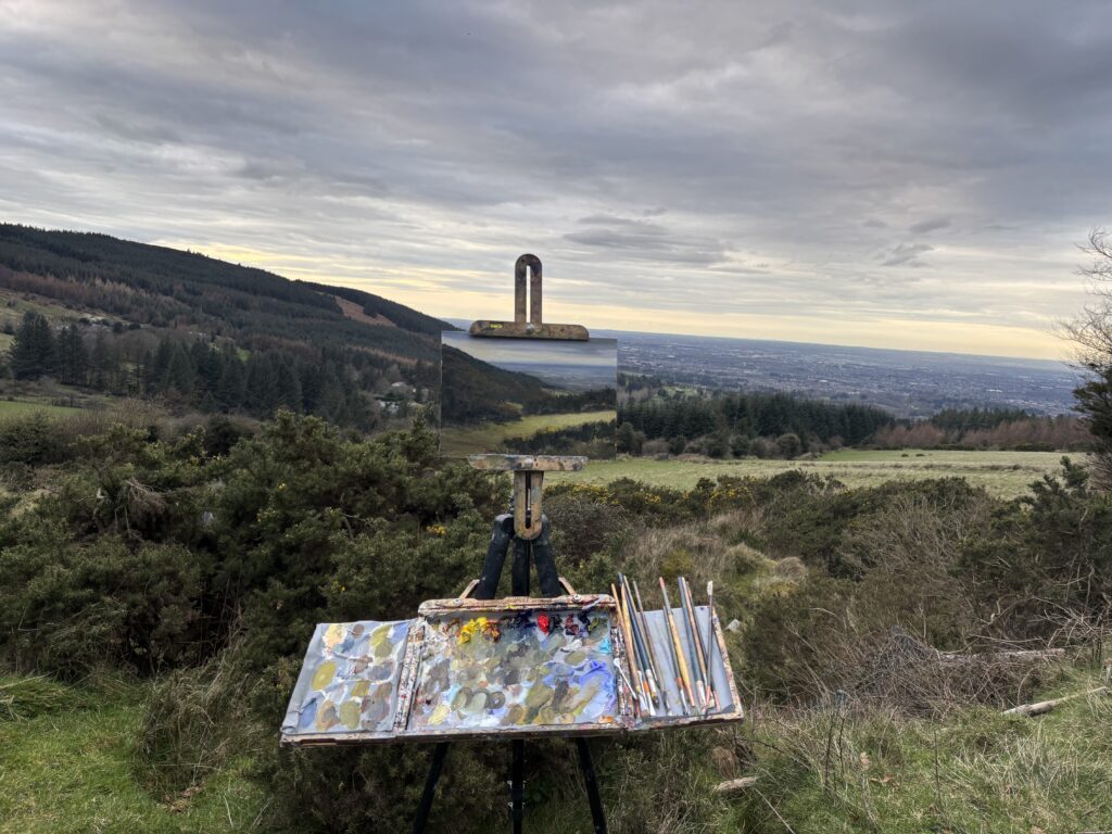 Finished plein air painting of the Dublin Mountains from Ticknock
