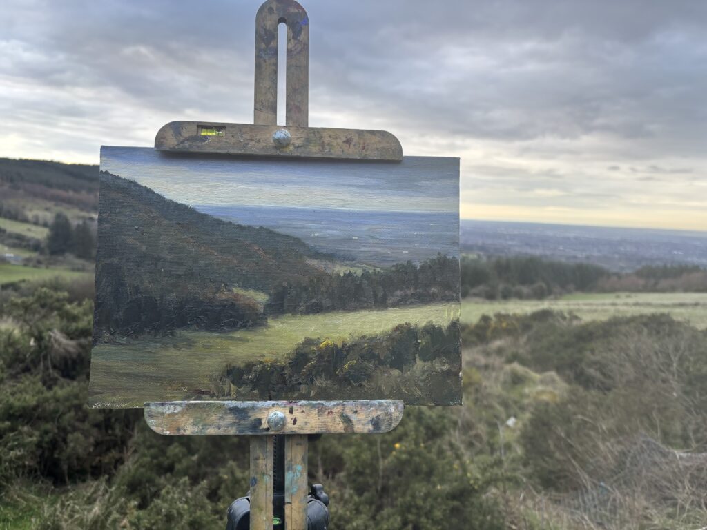 Plein air landscape painting of Ticknock in the Dublin Mountains by Irish artist Deirdre Hayes
